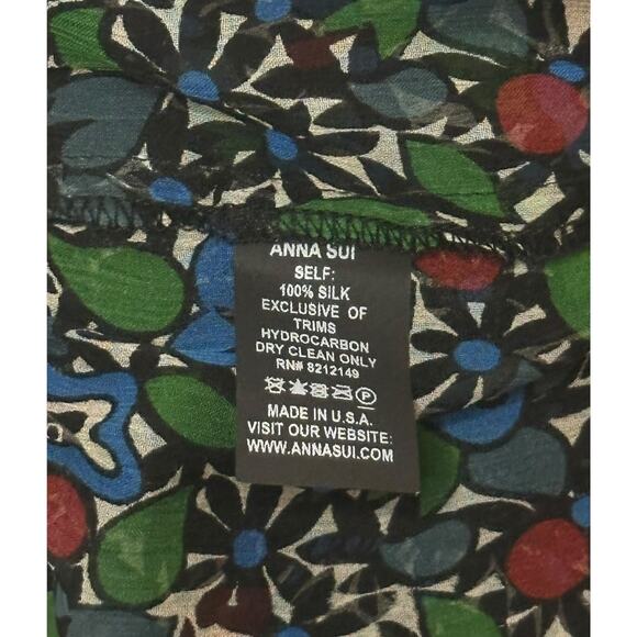 ANNA SUI 100% Silk Retro Dress Drop Waist Floral Sheer Cottagecore Chiffon 4 - Picture 9 of 10